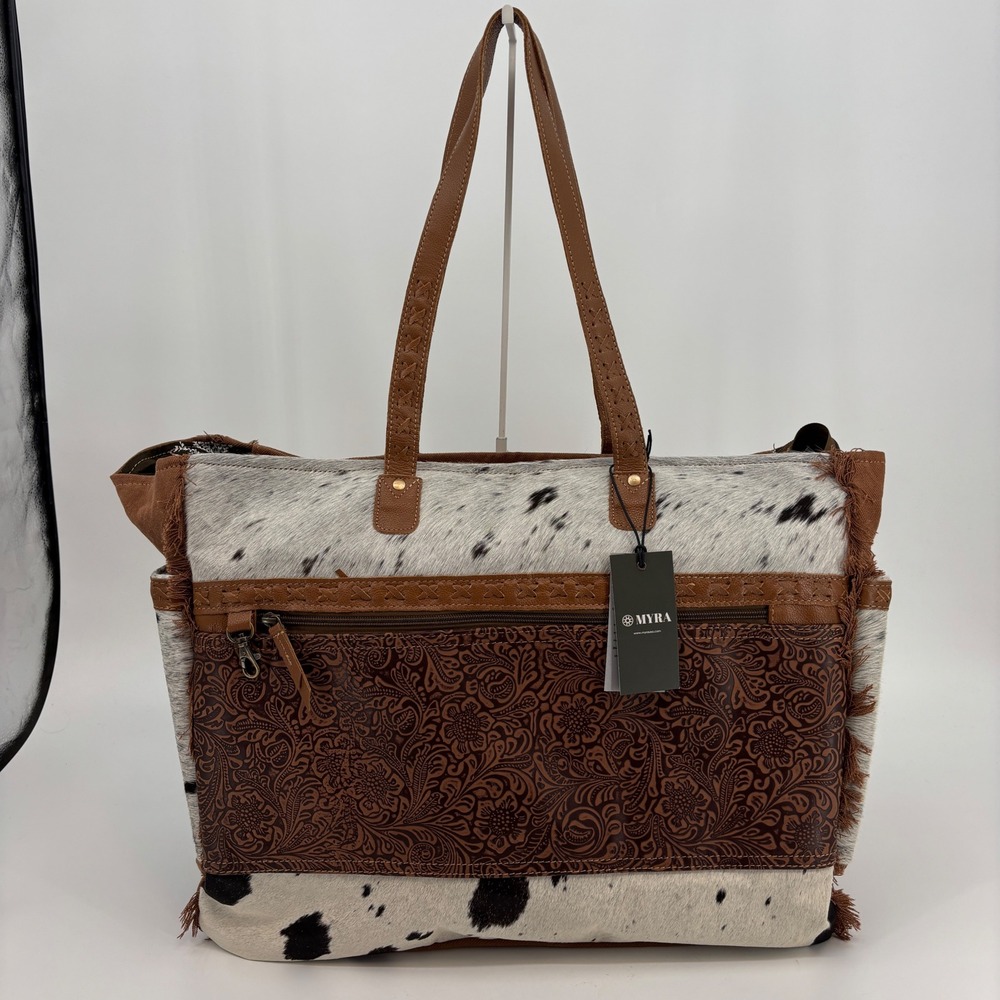 Myra Forester Junction Weekender Bag Women Large Brown Cowhide Leather S-10917